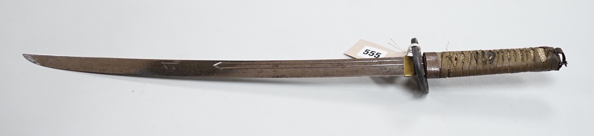 A Japanese wakizashi with cast iron tsuba. 62cm long overall